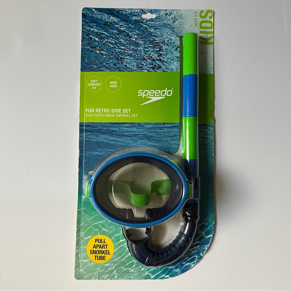 BRAND NEW Speedo Kid's Porto Snorkel Mask Set Ages 3-6 BLUE AND GREEN
